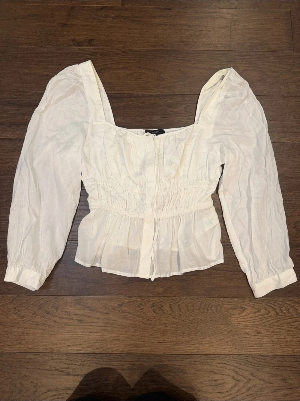 J. Crew White Puff Sleeve Square Neck Blouse Long Sleeve Size 8 NWT - C61-083